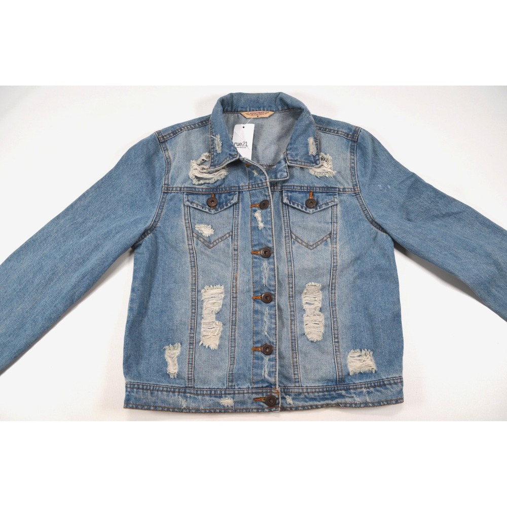 =====Highway Jeans Blue Distressed Denim Jean Crop Jacket‎ Women's Size M Nwt's - Picture 9 of 16